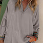 Gray Ribbed Roll-tab Sleeve Oversize Top