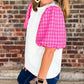 Contrast Tweed Puff Sleeve Top
