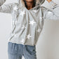 Grey Stars Print V-Neck Drawstring Hoodie