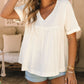 Frayed V Neck Ruffled Babydoll Blouse