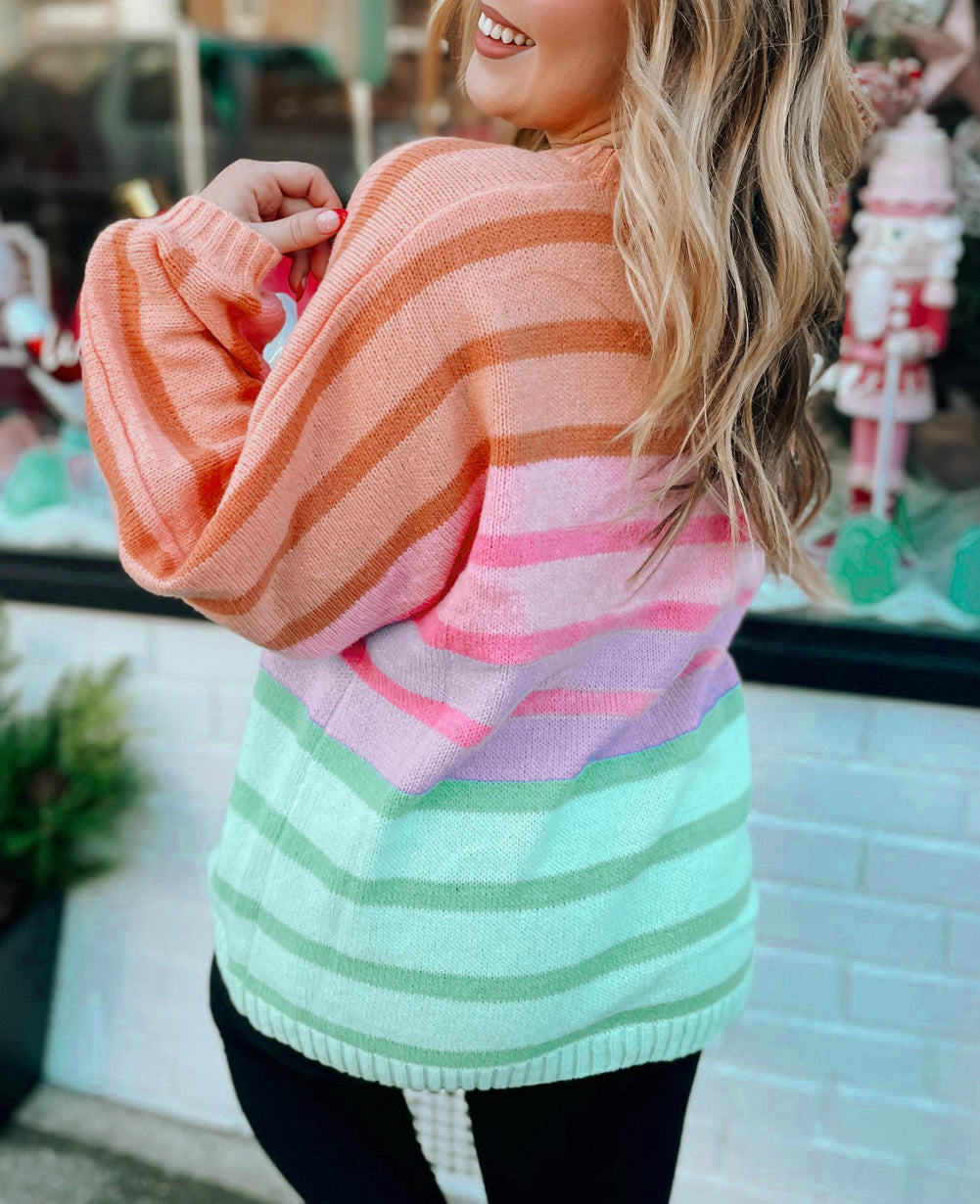 Gradient Striped Ribbed Edge Loose Sweater