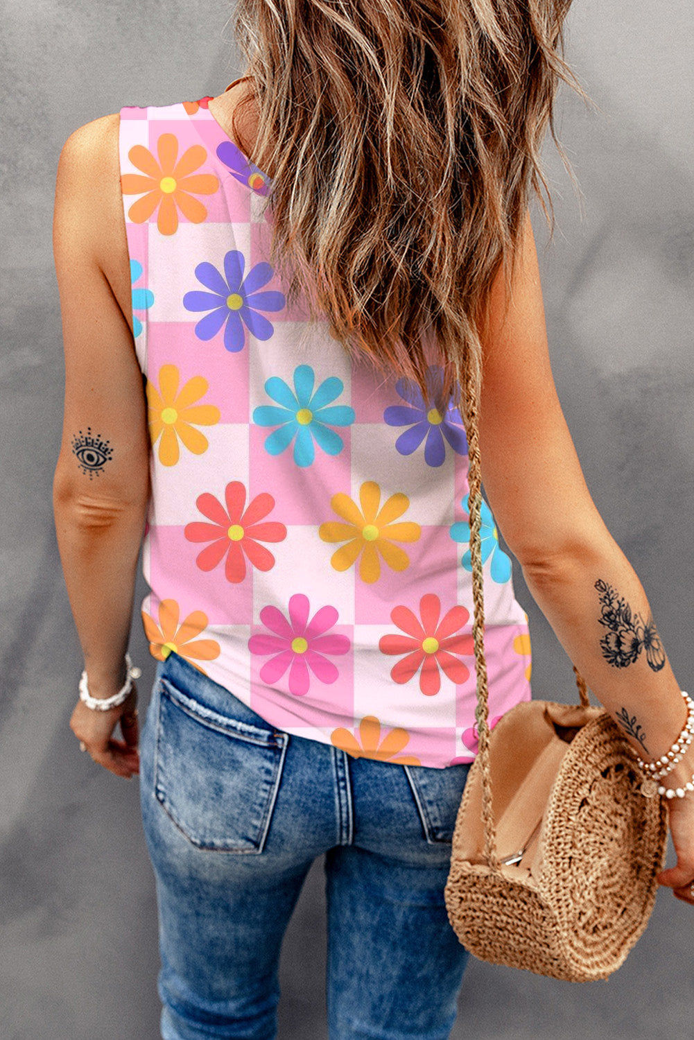 Floral Print Round Neck Sleeveless Top