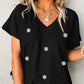 Crinkled Daisy Embroidered V Neck T Shirt