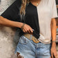 Plunging Twist Back Color Block Short Sleeve Top