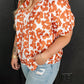 Plus Size Floral Print Drawstring V Neck Short Sleeve Blouse