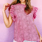 Pink Polka Dot Frill Neck Flutter Sleeve Blouse