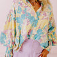 Floral Allover Print Shirred Cuff Oversized Shirt