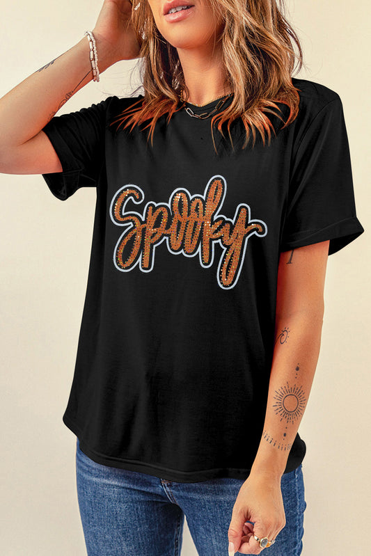 Spooky Rhinestone Crew Neck Graphic Tee