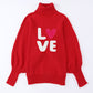 Red Valentine LOVE Letter Embroidered High Neck Sweater