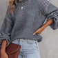 Heathered Knit Drop Shoulder Puff Sleeve Sweater