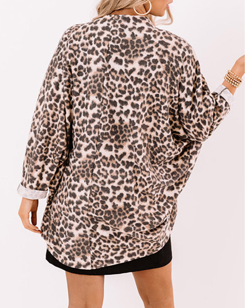 Leopard Print Batwing Sleeve Loose Tunic Cardigan