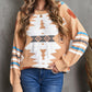 Aztec Print Long Sleeve Tunic Knitted Sweater