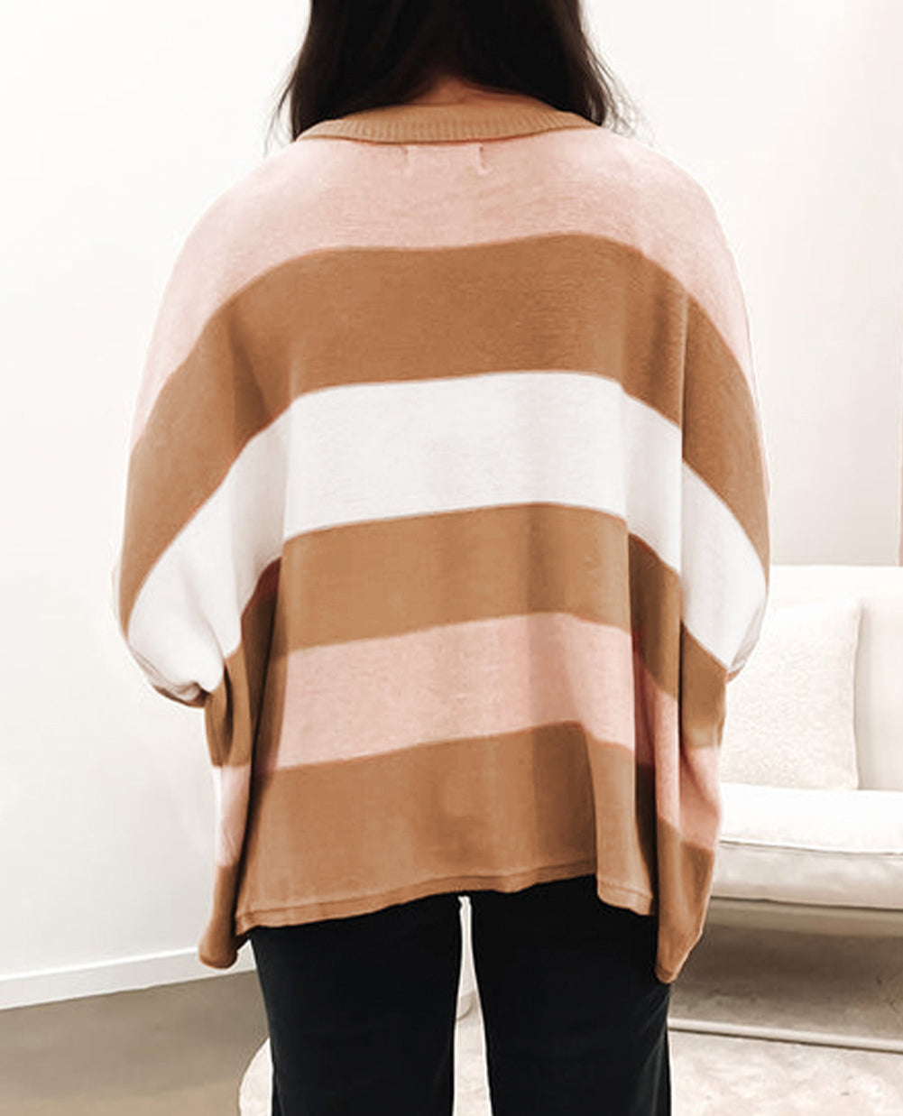 Striped Knit Drop Shoulder Loose Sweater