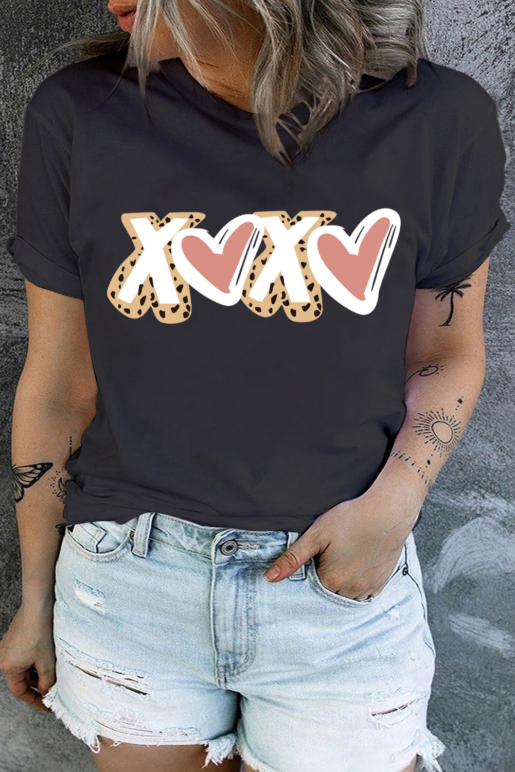 XOXO Leopard Heart Graphic Plus Size Tee