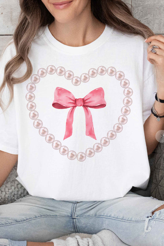 Pearl Heart Bowknot Graphic T Shirt