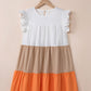 Colorblock Patchwork Ruffled Cap Sleeve Tiered Dress