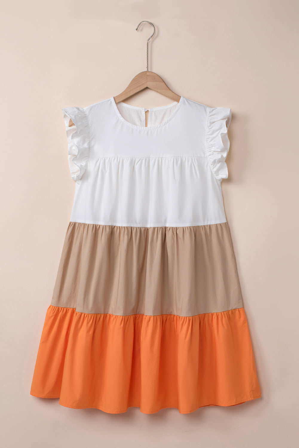 Colorblock Patchwork Ruffled Cap Sleeve Tiered Dress