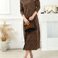Leopard Round Neck Long Sleeve Split Dress