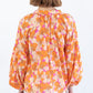 Orange Floral Print Loose Sleeve Shirt