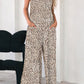 Leopard Print Wide Leg Spaghetti Straps Jumpsuit