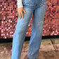 Floral Rhinestone Decor High Rise Wide Leg Jeans