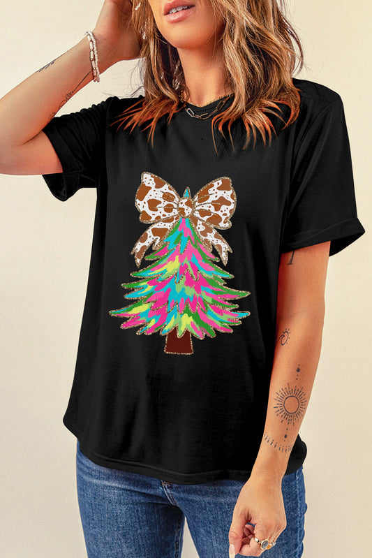 Heat Transfer Printing Christmas Tree Bowknot T-Shirt