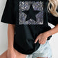 Star Marble Glitter Print Crew Neck T Shirt