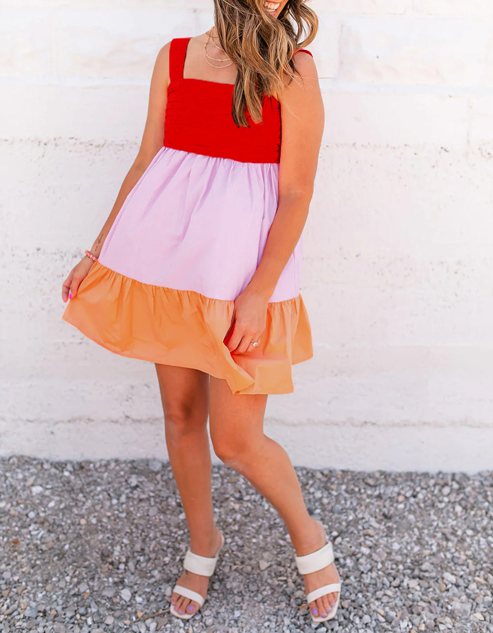 Tri-color Tied Backless Fit Flare Dress