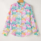 Colorful Horse Printed Long Sleeve Button Up Casual Shirt