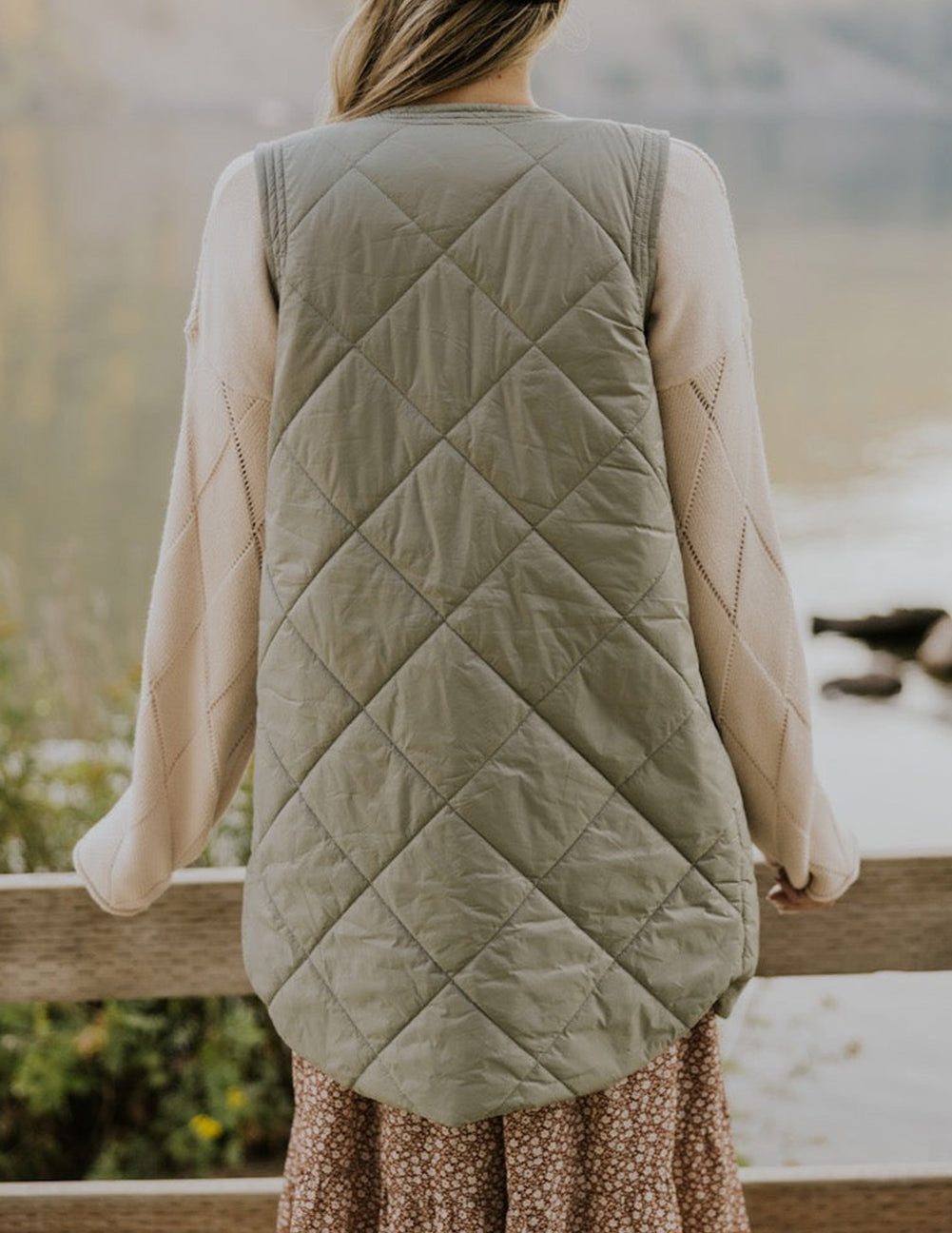 Quilted Long Vest Jacket with Pockets