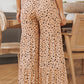 Brown Ruffle Wide Leg Dalmatian Palazzo Pants