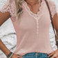 Pink Waffle Knitted Lace Trim Short Sleeve Top