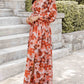 Floral V-Neck Long Sleeve Belted Maxi Dress