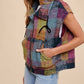 Plaid Print Side Pockets Zipped Loose Vest