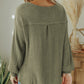 Waffle Knit Split Neck Pocketed Loose Top