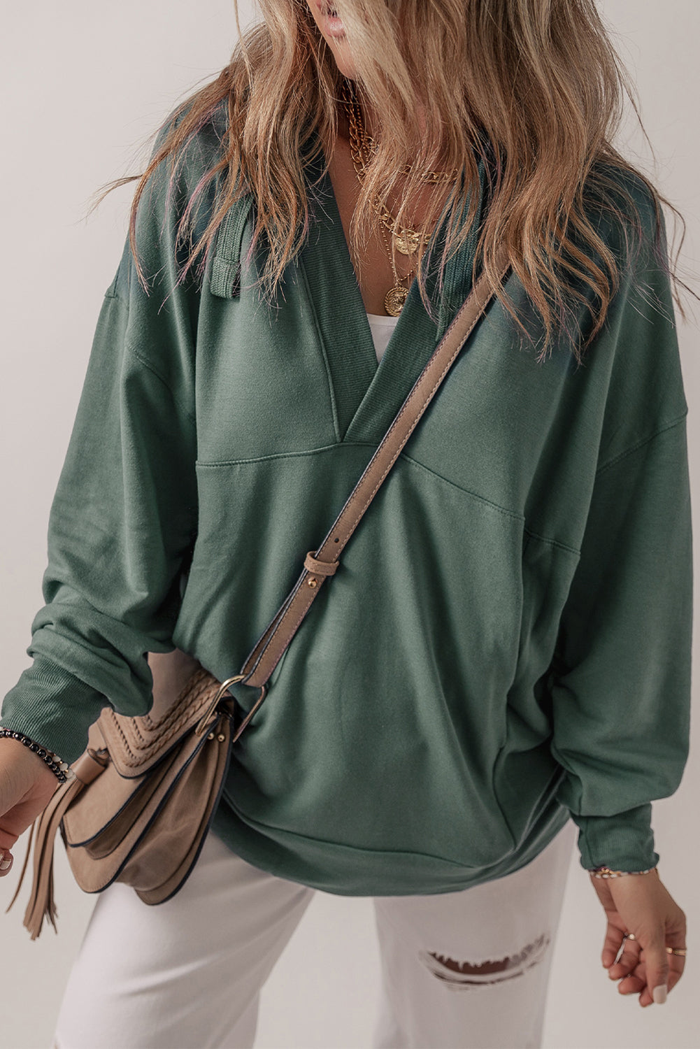 Casual V Neck Drawstring Hoodie