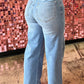 Floral Rhinestone Decor High Rise Wide Leg Jeans
