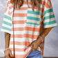 Stripe Contrast Patch Pocket Drop Sleeve T Shirt
