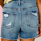 Blue Raw Hem High Waist Denim Shorts