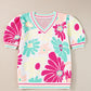 Floral Print V Neck Short Sleeve Sweater