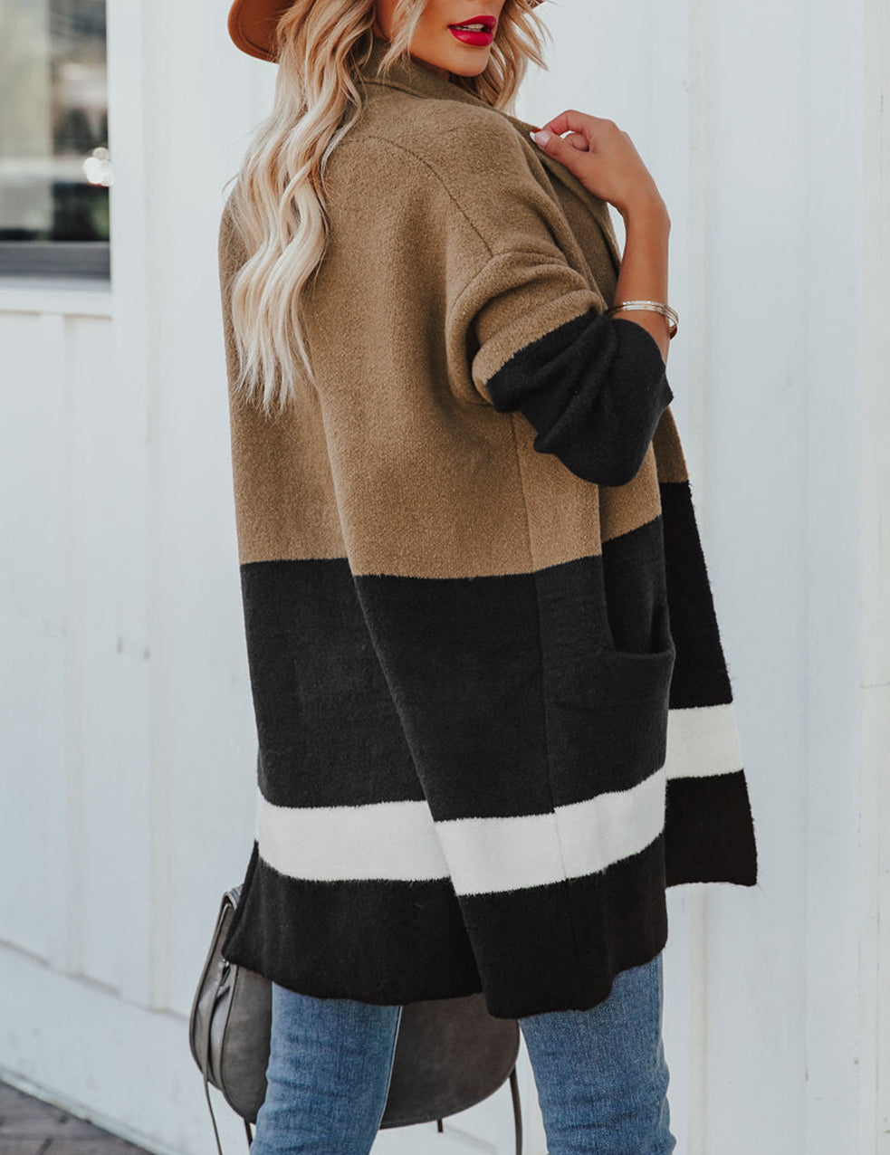 Gingerbread Latte Colorblock Pocketed Cardigan