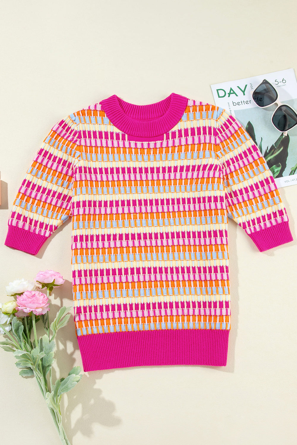 Striped Knitted Short Sleeve Sweater Top