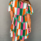 Abstract Print Puff Sleeve Short Dress