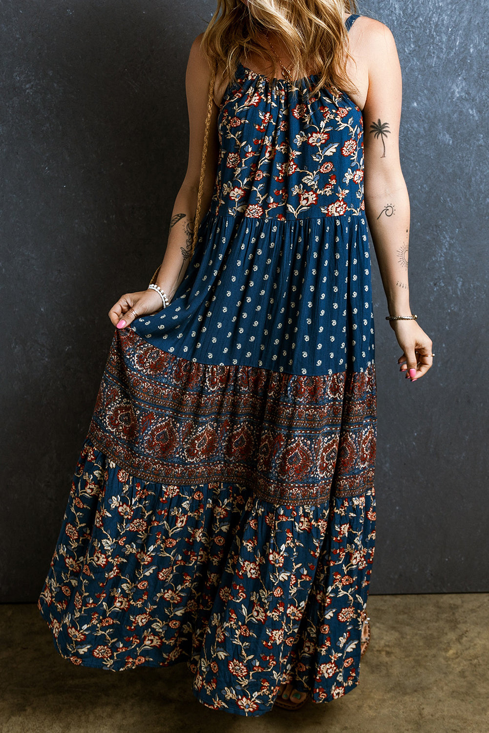 Floral Splicing Sleeveless Maxi Dress