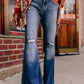 Button Fly Ripped High Waist Flare Jeans
