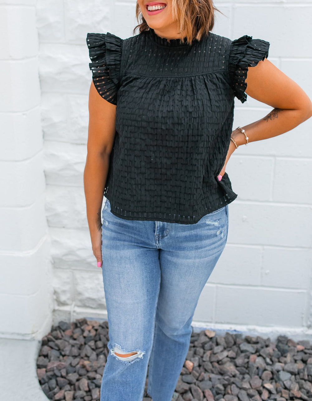 Hollowed Texture Ruffle Sleeve Blouse
