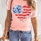 Floral American Flag Heart Shape Graphic T Shirt