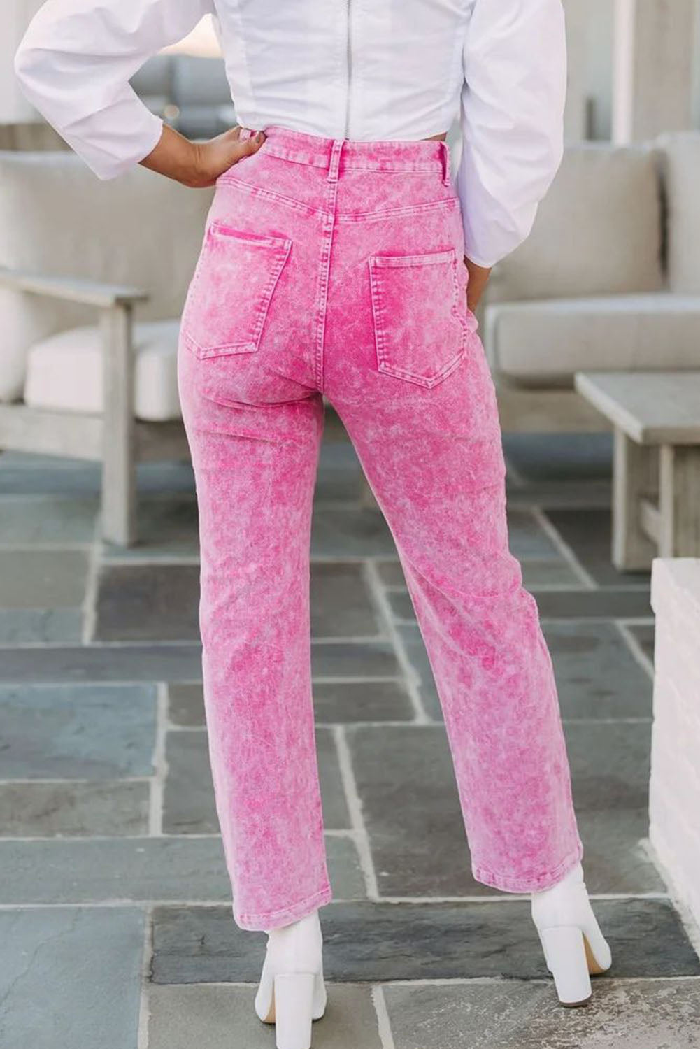 Mid-Waist Pocketed Button Casual Jeans