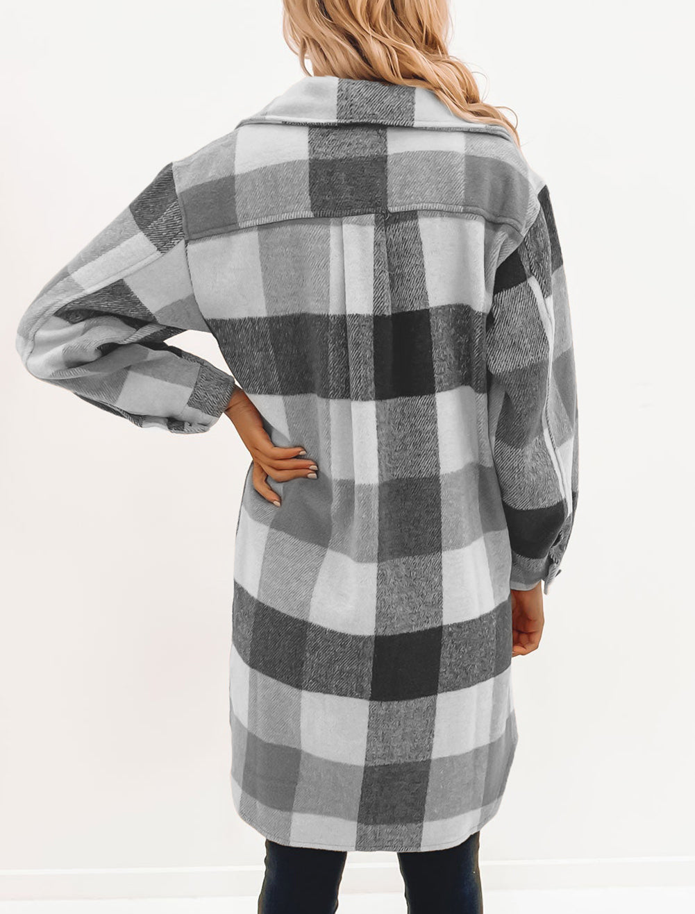 Tan Plaid Button-Down Flap Pocket Long Shacket