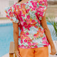 Flutter Sleeve V Neck Floral Print Shift Blouse